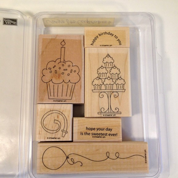 Stampin’ Up! Crazy For Cupcakes Set of 6 Tags New Open Box #111618 Wood Mounted - Picture 1 of 10